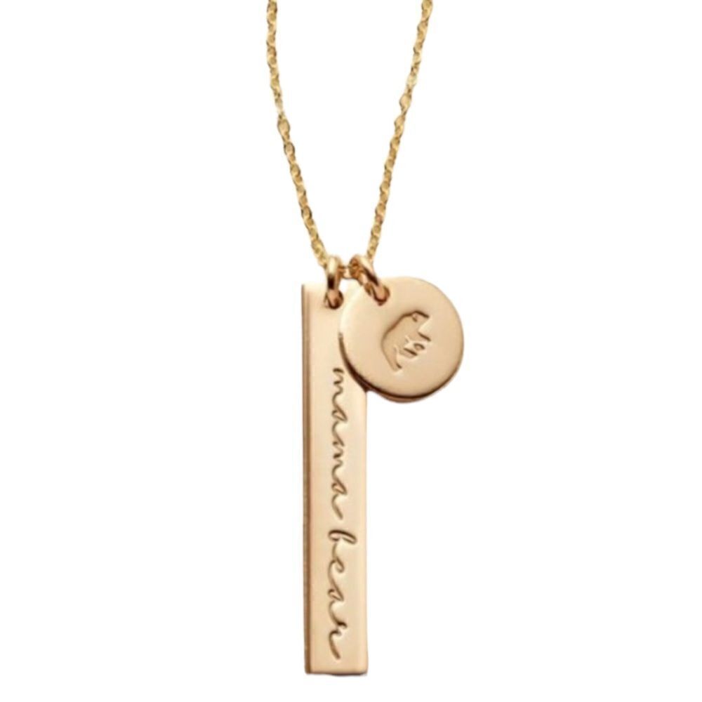 Mama Bear Dainty Two Charm Stamped Gold Charm Necklace NWT